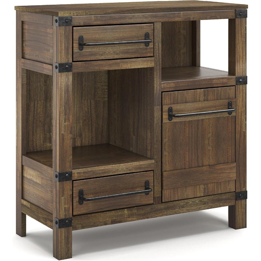 imageSignature Design by Ashley Roybeck Industrial Accent Cabinet with 2 Shelves 1 Adjustable Shelf and 2 Drawers Light BrownModern Farmhouse