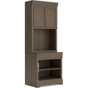 Signature Design by Ashley Kanwyn Transitional Bookcase with 1 Drawer, 3 Shelves and LED Light, Whitewash(Weathered Gray)