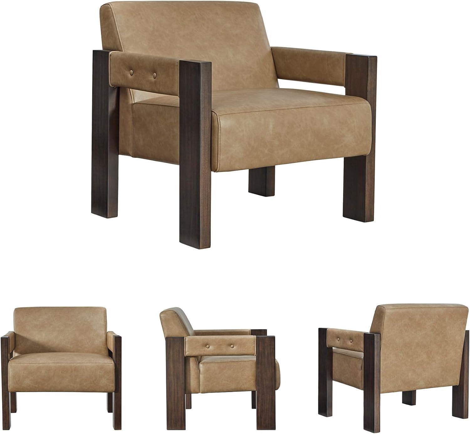 imageSignature Design by Ashley Adlanlock Contemporary Faux Leather Upholstered Solid Wood Accent Chair Light Brown ampamp Dark BrownLight Brown Dark Brown