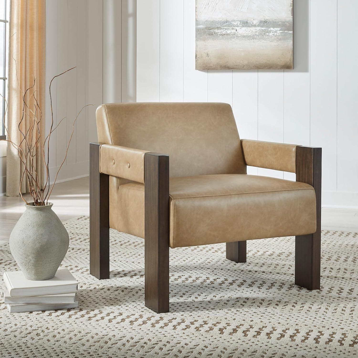 imageSignature Design by Ashley Adlanlock Contemporary Faux Leather Upholstered Solid Wood Accent Chair Light Brown ampamp Dark BrownLight Brown Dark Brown
