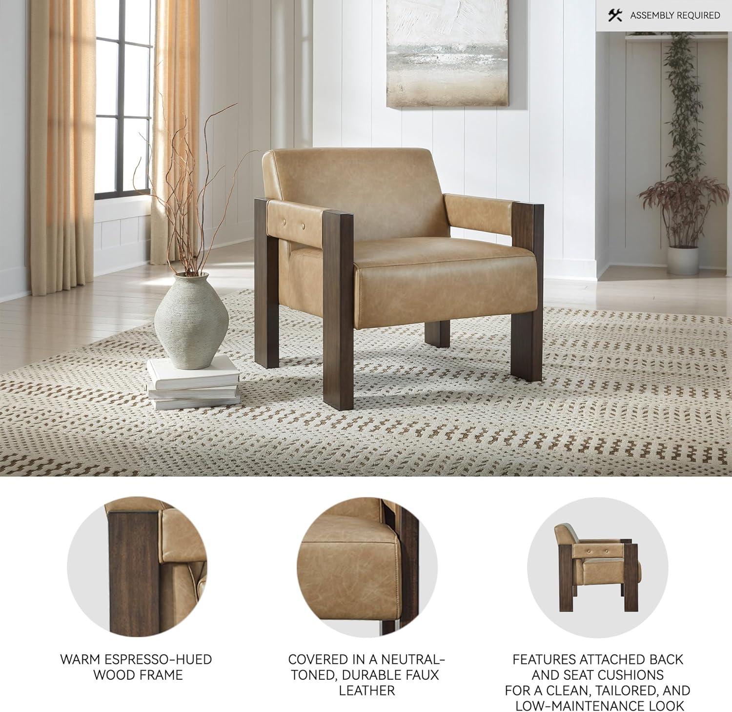 imageSignature Design by Ashley Adlanlock Contemporary Faux Leather Upholstered Solid Wood Accent Chair Light Brown ampamp Dark BrownLight Brown Dark Brown