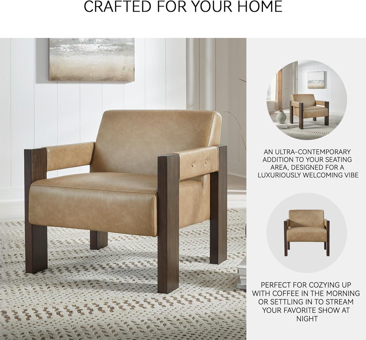 imageSignature Design by Ashley Adlanlock Contemporary Faux Leather Upholstered Solid Wood Accent Chair Light Brown ampamp Dark BrownLight Brown Dark Brown
