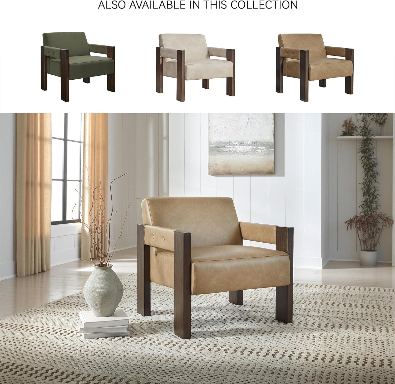 imageSignature Design by Ashley Adlanlock Contemporary Faux Leather Upholstered Solid Wood Accent Chair Light Brown ampamp Dark BrownLight Brown Dark Brown