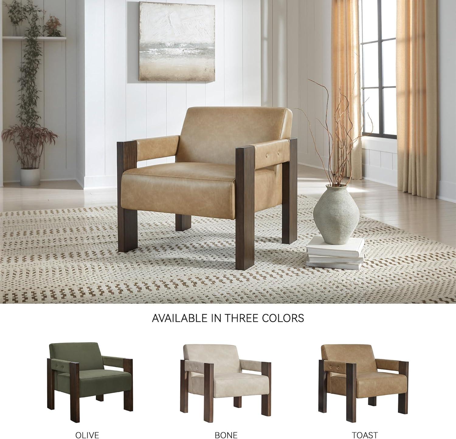 imageSignature Design by Ashley Adlanlock Contemporary Faux Leather Upholstered Solid Wood Accent Chair Light Brown ampamp Dark BrownLight Brown Dark Brown