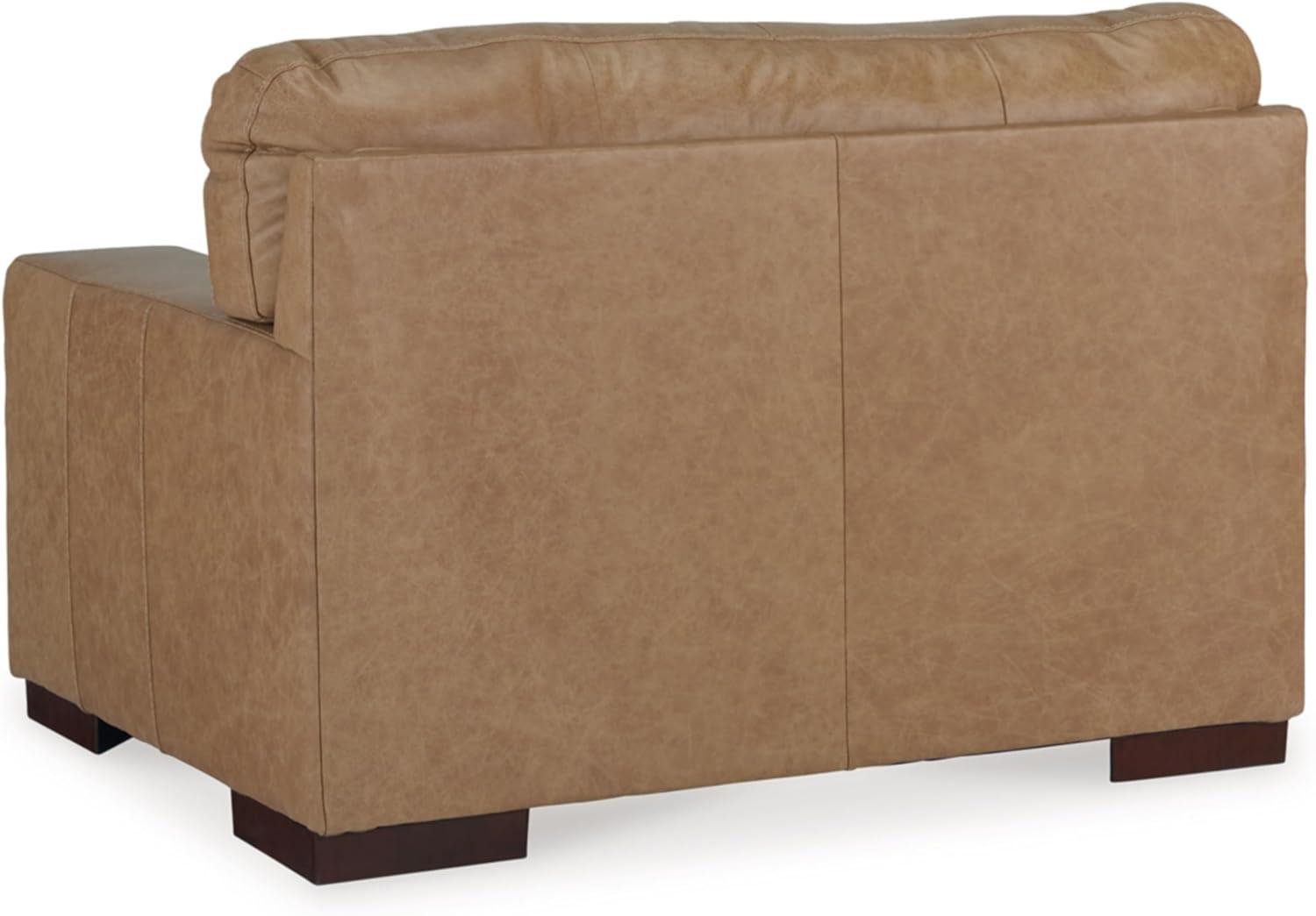 imageSignature Design by Ashley Lombardia Contemporary Oversized Accent Chair with Foam Cushions Exposed Feet with Faux Wood Finish Leather 20quot Seat Height BrownLight Brown