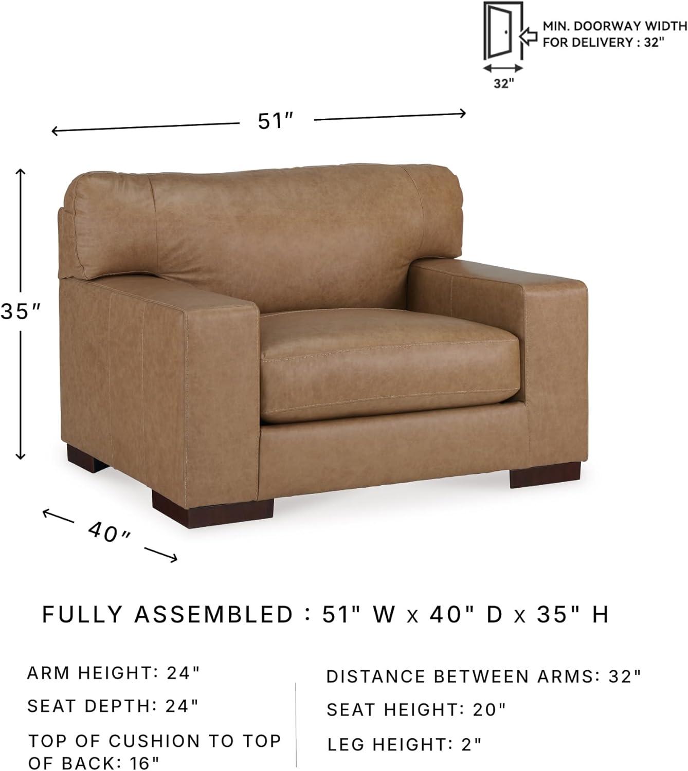 imageSignature Design by Ashley Lombardia Contemporary Oversized Accent Chair with Foam Cushions Exposed Feet with Faux Wood Finish Leather 20quot Seat Height BrownLight Brown