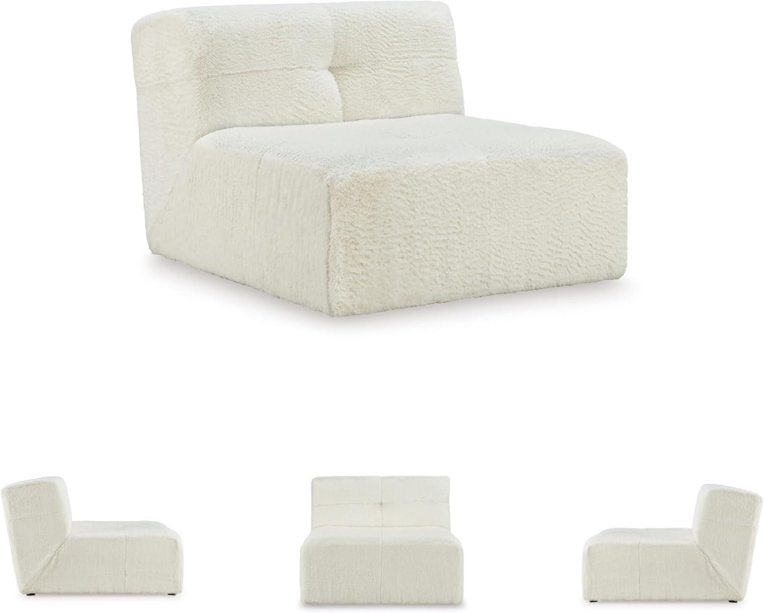 imageSignature Design by Ashley Brettner Coastal Faux Fur Tufted Upholstered Armless Accent Chair with NonSkid Legs White