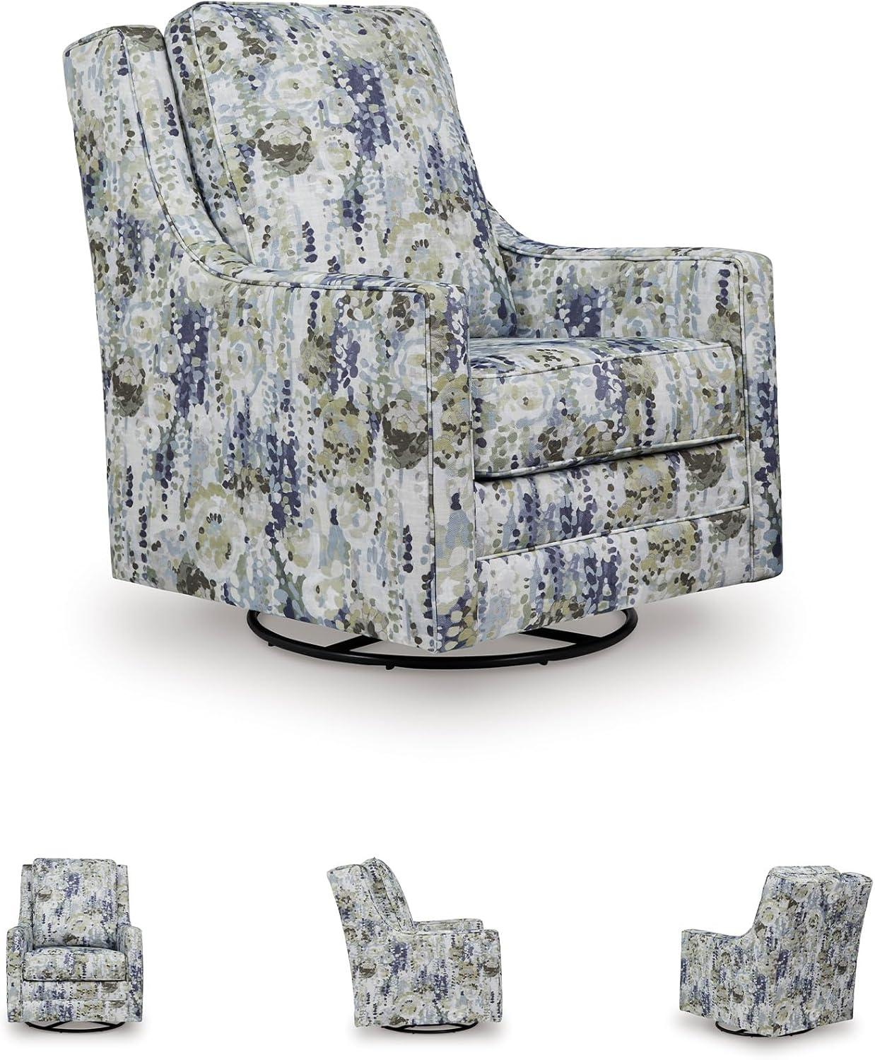 imageSignature Design by Ashley Dustinford Contemporary Abstract Floral Swivel Glider Accent Chair with Reversible Cushions Blue ampamp Green