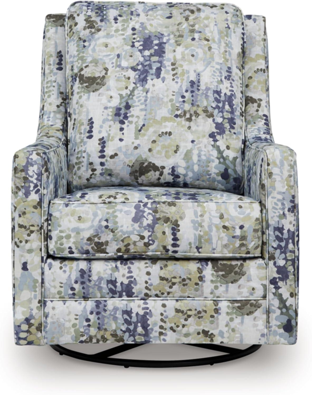imageSignature Design by Ashley Dustinford Contemporary Abstract Floral Swivel Glider Accent Chair with Reversible Cushions Blue ampamp Green