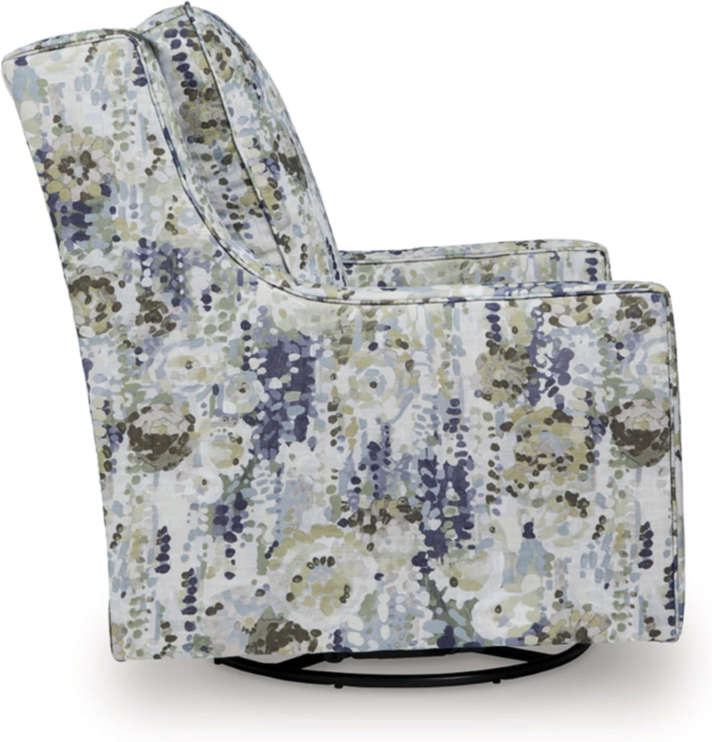 imageSignature Design by Ashley Dustinford Contemporary Abstract Floral Swivel Glider Accent Chair with Reversible Cushions Blue ampamp Green