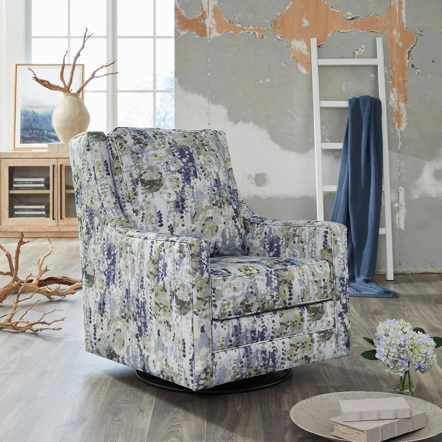 imageSignature Design by Ashley Dustinford Contemporary Abstract Floral Swivel Glider Accent Chair with Reversible Cushions Blue ampamp Green