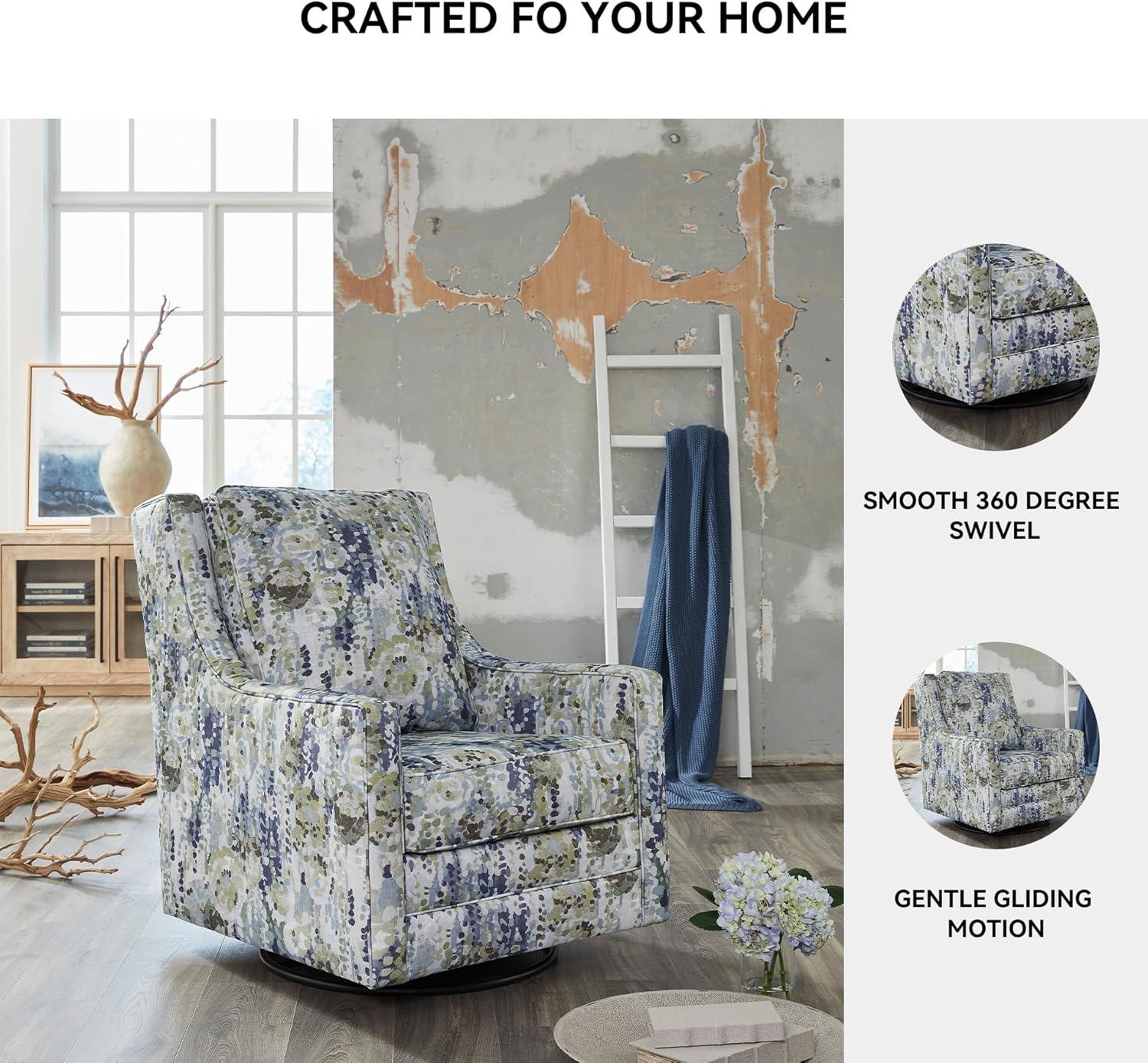 imageSignature Design by Ashley Dustinford Contemporary Abstract Floral Swivel Glider Accent Chair with Reversible Cushions Blue ampamp Green