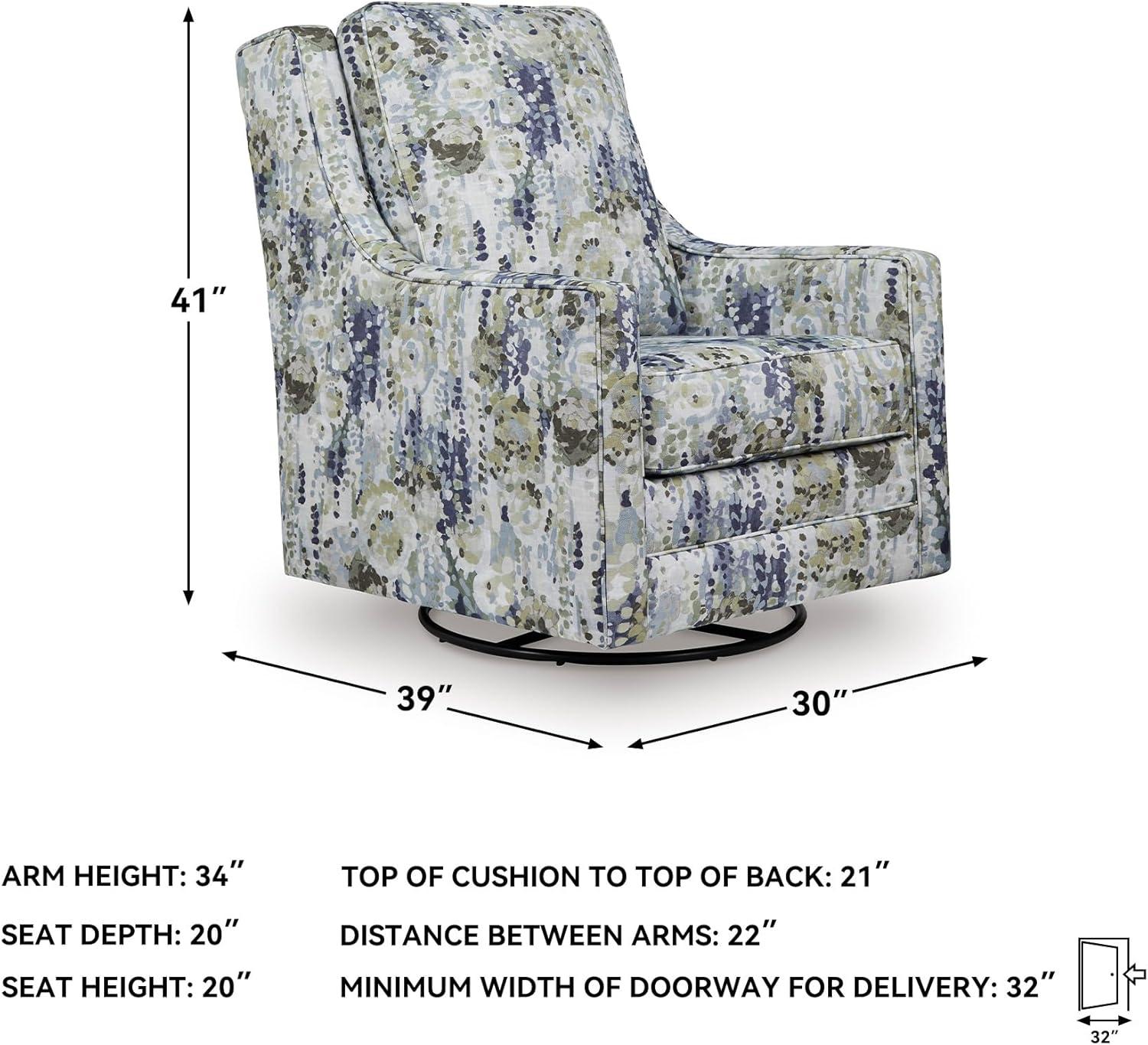 imageSignature Design by Ashley Dustinford Contemporary Abstract Floral Swivel Glider Accent Chair with Reversible Cushions Blue ampamp Green