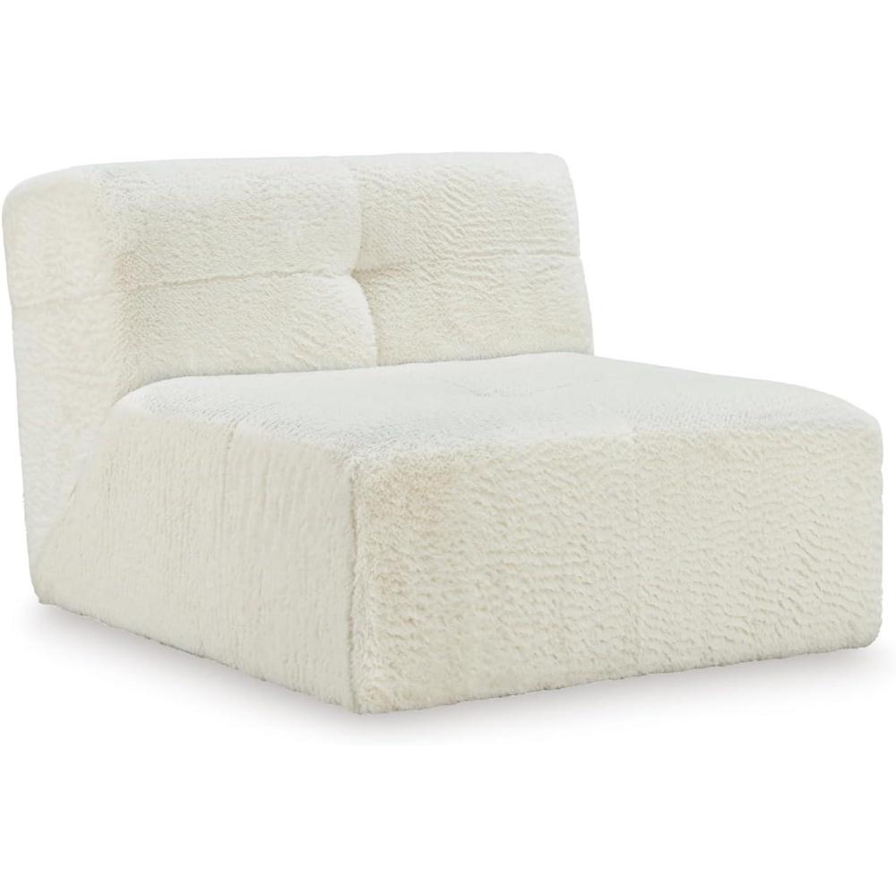imageSignature Design by Ashley Brettner Coastal Faux Fur Tufted Upholstered Armless Accent Chair with NonSkid Legs White