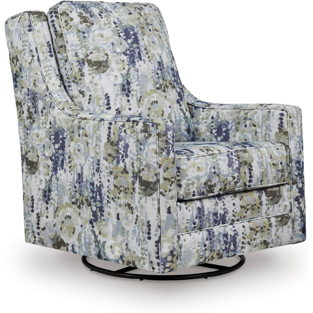 imageSignature Design by Ashley Dustinford Contemporary Abstract Floral Swivel Glider Accent Chair with Reversible Cushions Blue ampamp Green