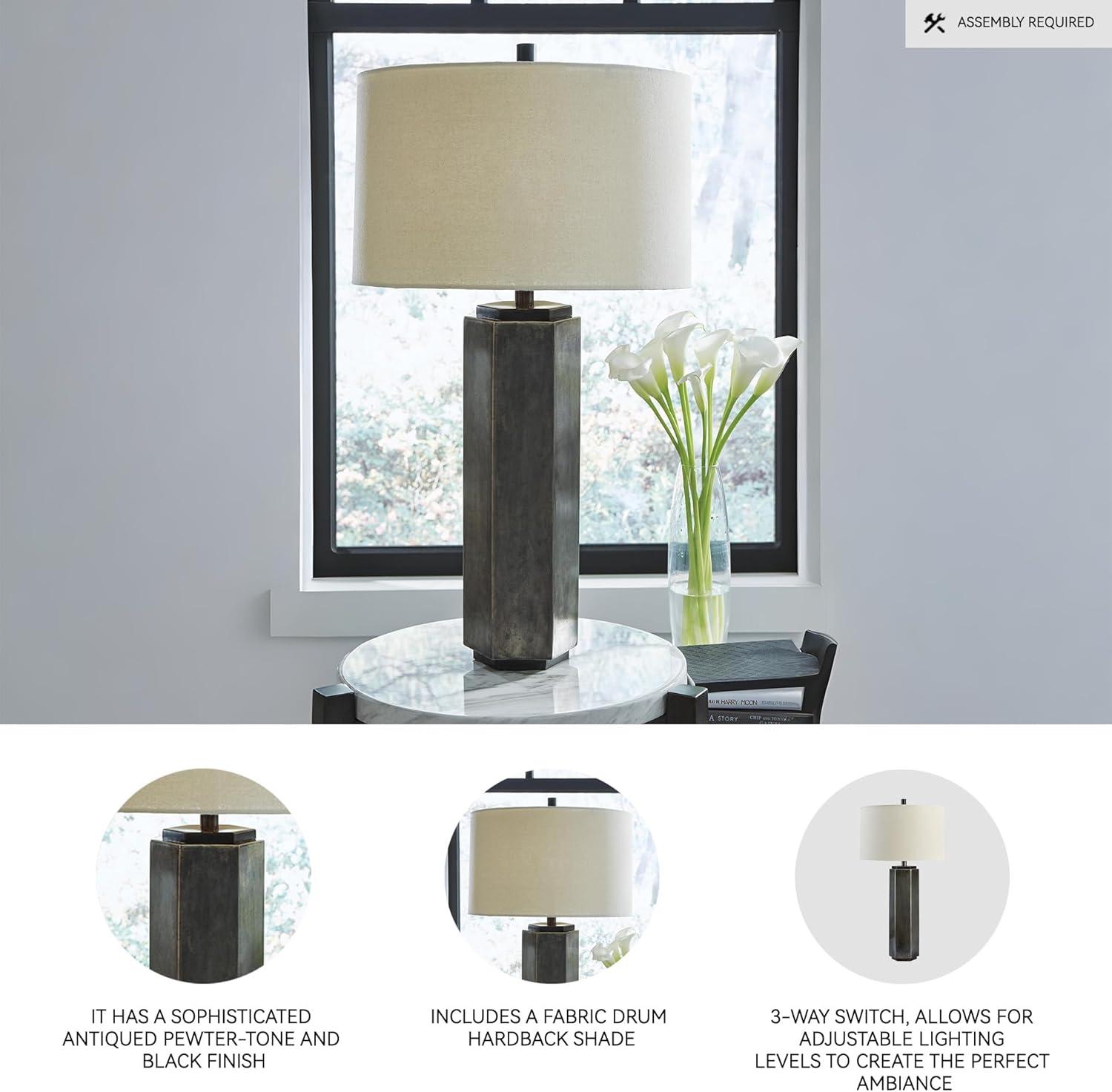 imageSignature Design by Ashley Dirkton Contemporary 3138quot Table Lamp Antique Pewter Finish