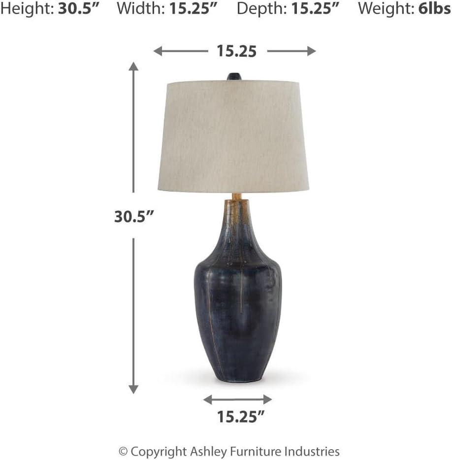 imageSignature Design by Ashley Evania Contemporary 30quot Distressed Metal Single Table Lamp Dark Blue ampamp Gold