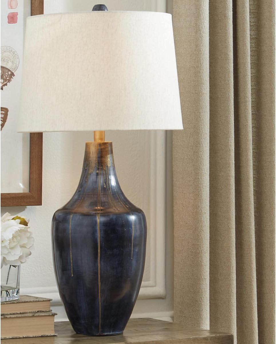 imageSignature Design by Ashley Evania Contemporary 30quot Distressed Metal Single Table Lamp Dark Blue ampamp Gold