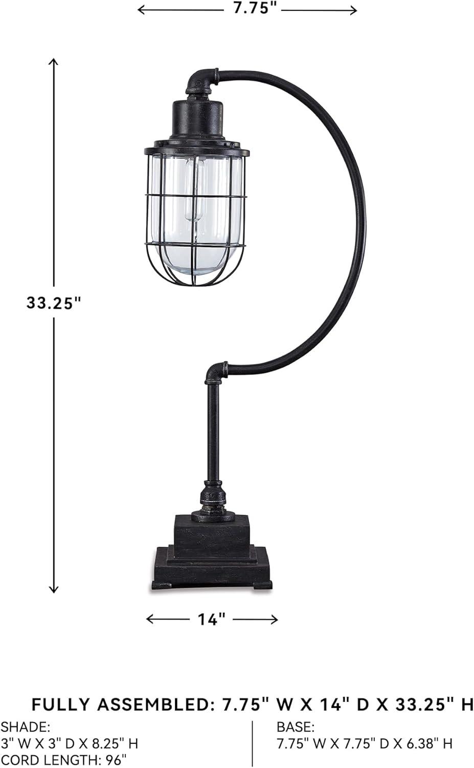 imageSignature Design by Ashley Jae Industrial 3325quot Metal Desk Lamp with Glass Shade Black with Antique Finish