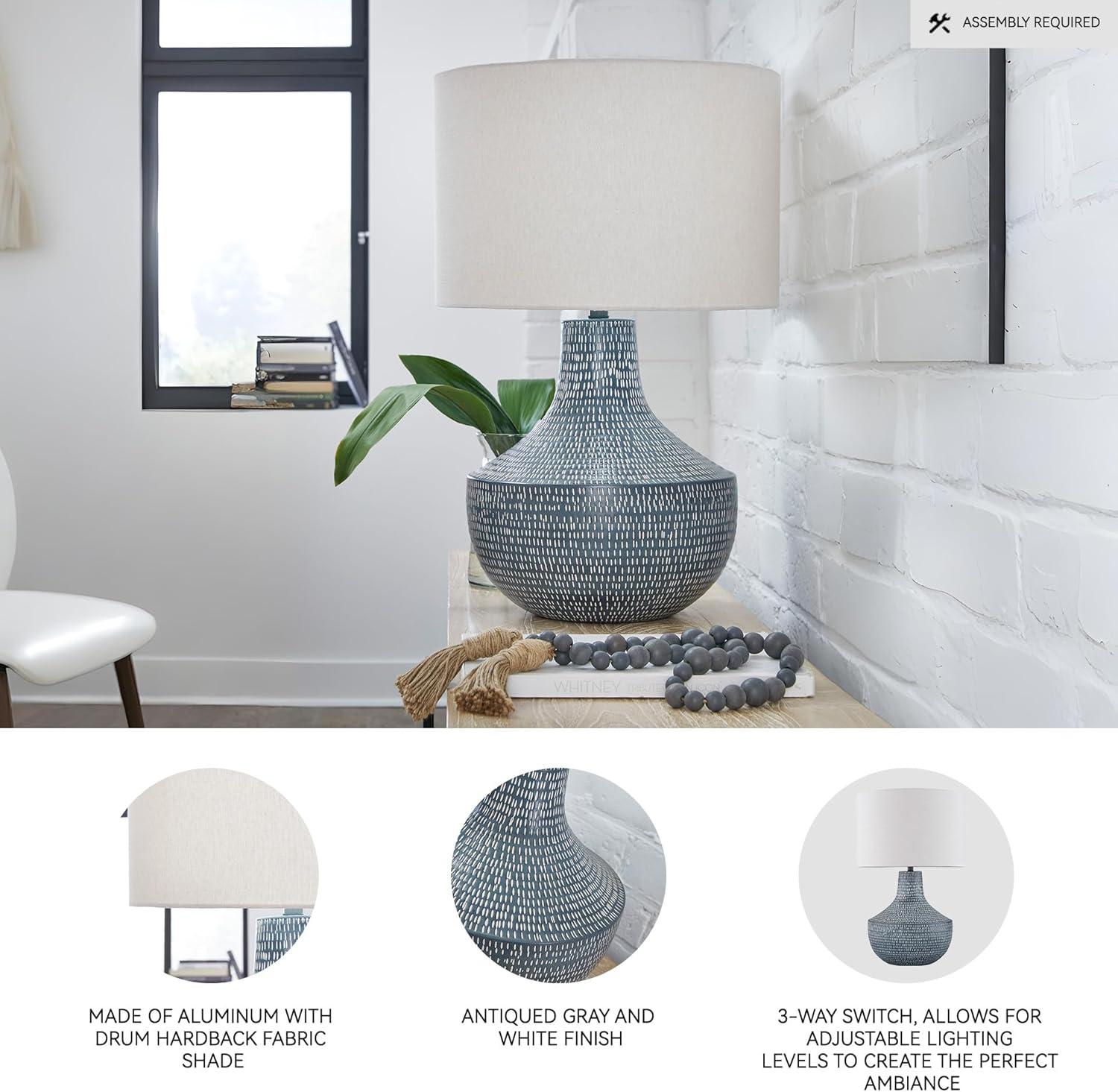 imageSignature Design by Ashley Schylarmont Contemporary Aluminum Table Lamp with 3Way Switch Gray ampamp White