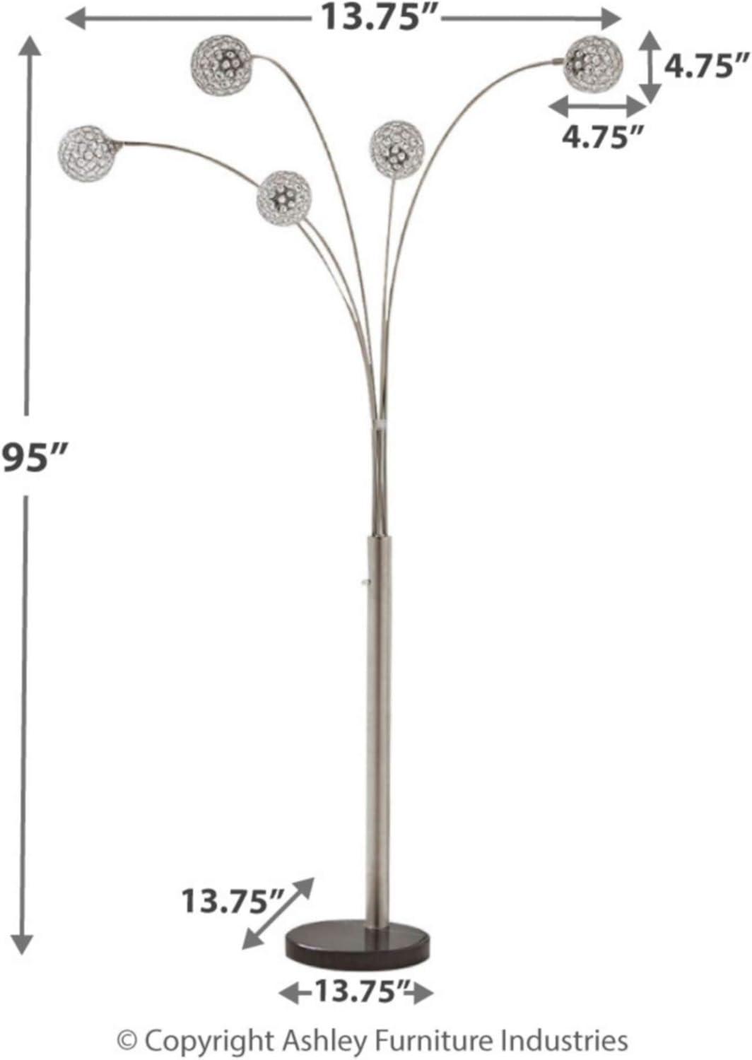 imageSignature Design by Ashley Winter Contemporary 95quot Metal and Black Marble Floor Arc Lamp with 5 Lights ampamp Dimmer Switch SilverWinter