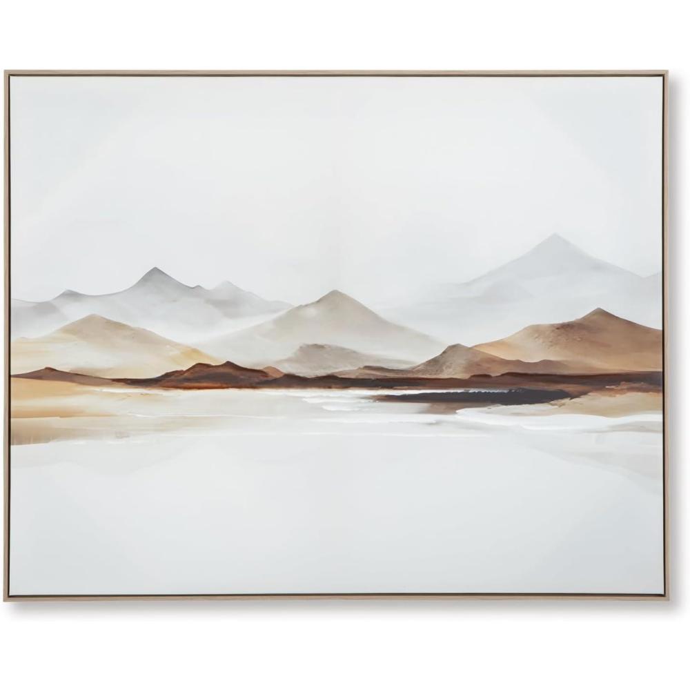 imageSignature Design by Ashley Karalen Minimalist Landscape Framed Wall Art 50 x 40 Inches White ampamp Light Brown