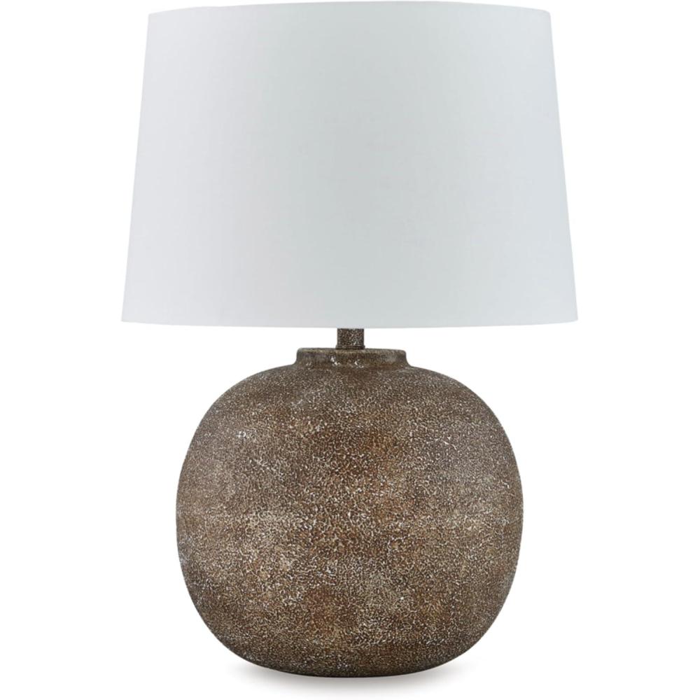 imageSignature Design by Ashley Neavesboro Transitional Metal Table Lamp with 3Way Switch Dark Brown ampamp White