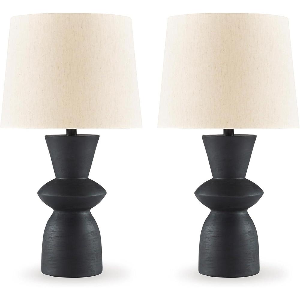 imageSignature Design by Ashley Scarbot Modern Distressed Paper Composite Table Lamp with 3Way Switch Set of 2 Black