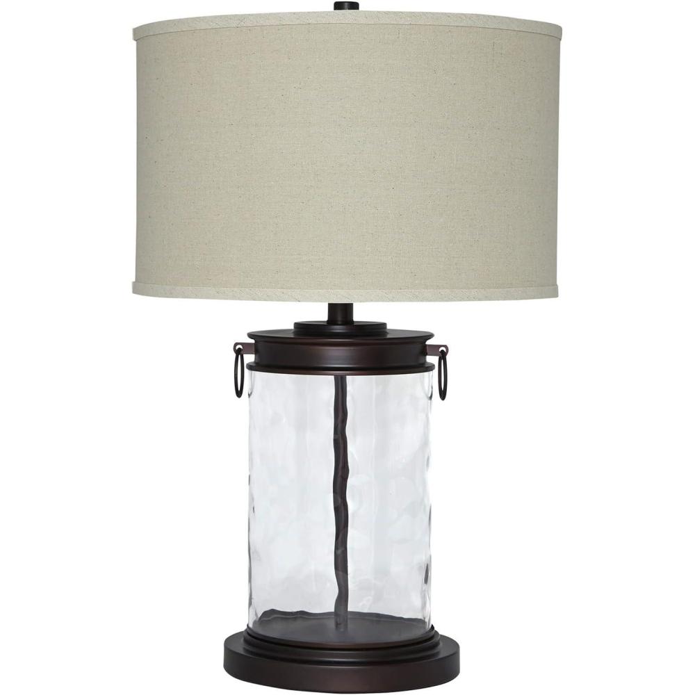 imageSignature Design by Ashley Tailynn Modern 2525quot Glass Table Lamp with Hardback Shade ClearTaupe With Clear
