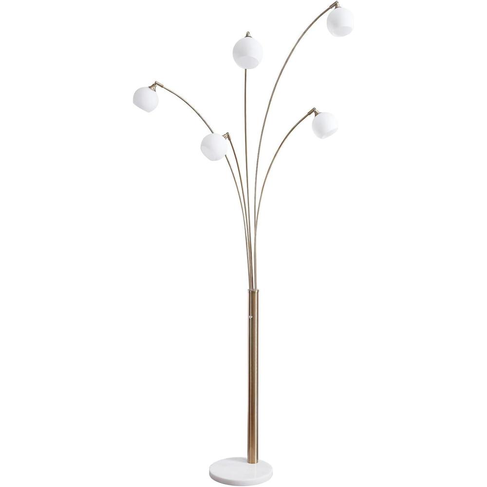 imageSignature Design by Ashley Taliya Contemporary 95quot Metal and White Marble Arc Floor Lamp with 5 Light Shades and Dimmer Switch White ampamp Champagne