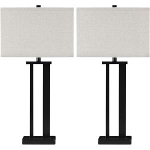 Signature Design by Ashley Aniela Minimalist Table Lamp, 2 Count Lamps, 29.5″, Silver Finish(Bronze)