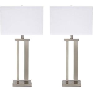 Signature Design by Ashley Aniela Minimalist Table Lamp, 2 Count Lamps, 29.5″, Silver Finish(Silver)