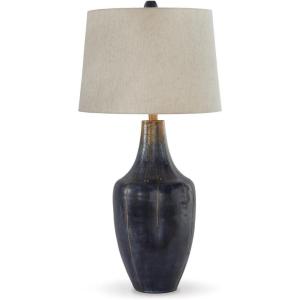 Signature Design by Ashley Evania Contemporary 30″ Distressed Metal Single Table Lamp, Dark Blue & Gold