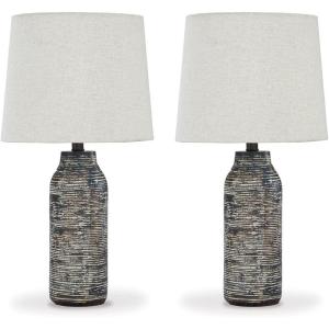 Signature Design by Ashley Mahima Eclectic Paper Table Lamp, 2 Count , 25.5″, Black & White(Mahima)