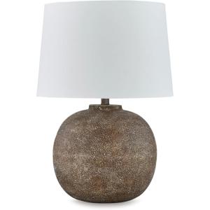 Signature Design by Ashley Neavesboro Transitional Metal Table Lamp with 3-Way Switch, Dark Brown & White