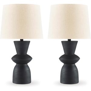 Signature Design by Ashley Scarbot Modern Distressed Paper Composite Table Lamp with 3-Way Switch, Set of 2, Black