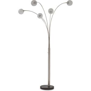 Signature Design by Ashley Winter Contemporary 95″ Metal and Black Marble Floor Arc Lamp with 5 Lights & Dimmer Switch, Silver(Winter)