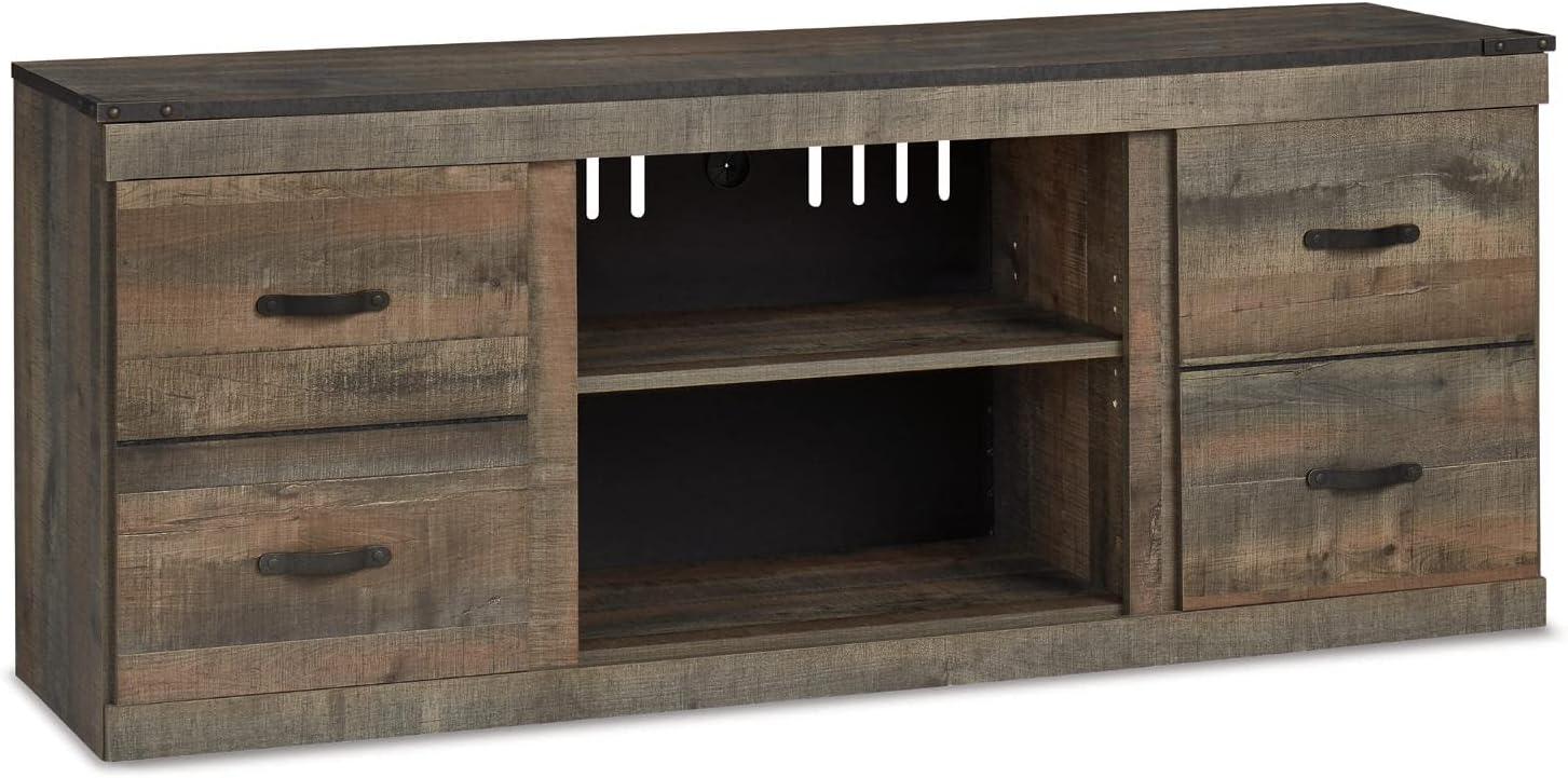 imageSignature Design by Ashley Willowton Farmhouse 4Piece Entertainment Center for TVs up to 69quot with Adjustable Shelves WhitewashNatural Brown