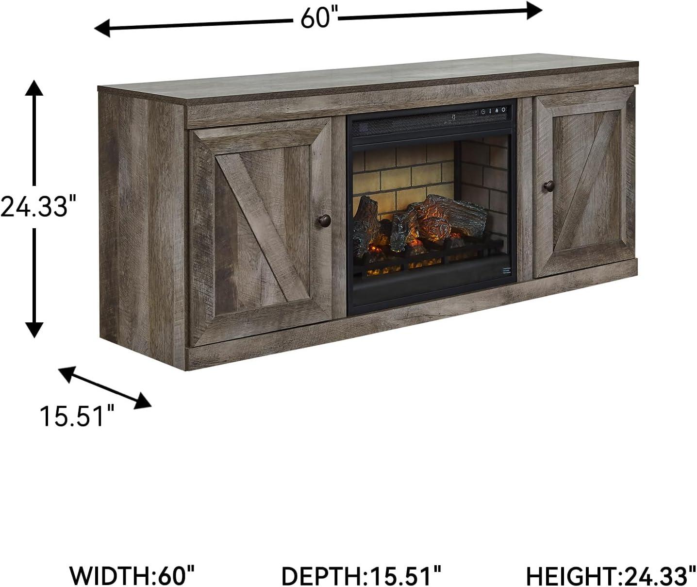 imageSignature Design by Ashley Wynnlow Farmhouse 60quot TV Stand with Electric Fireplace for TVs up to 69quot GrayGrey