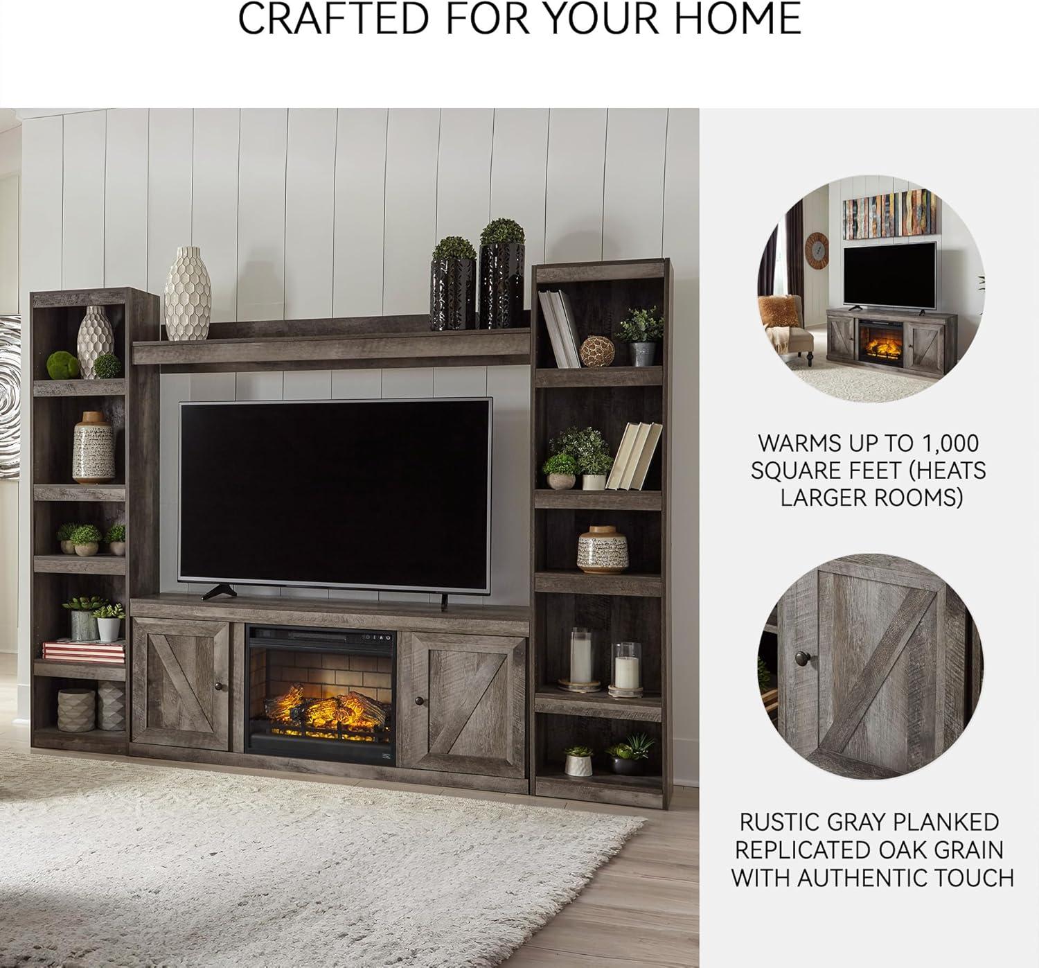 imageSignature Design by Ashley Wynnlow Farmhouse 60quot TV Stand with Electric Fireplace for TVs up to 69quot GrayGrey