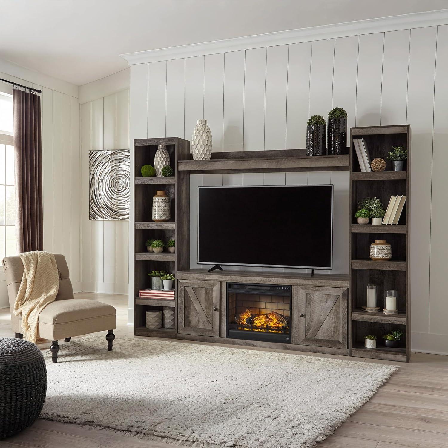 imageSignature Design by Ashley Wynnlow Farmhouse 60quot TV Stand with Electric Fireplace for TVs up to 69quot GrayGrey