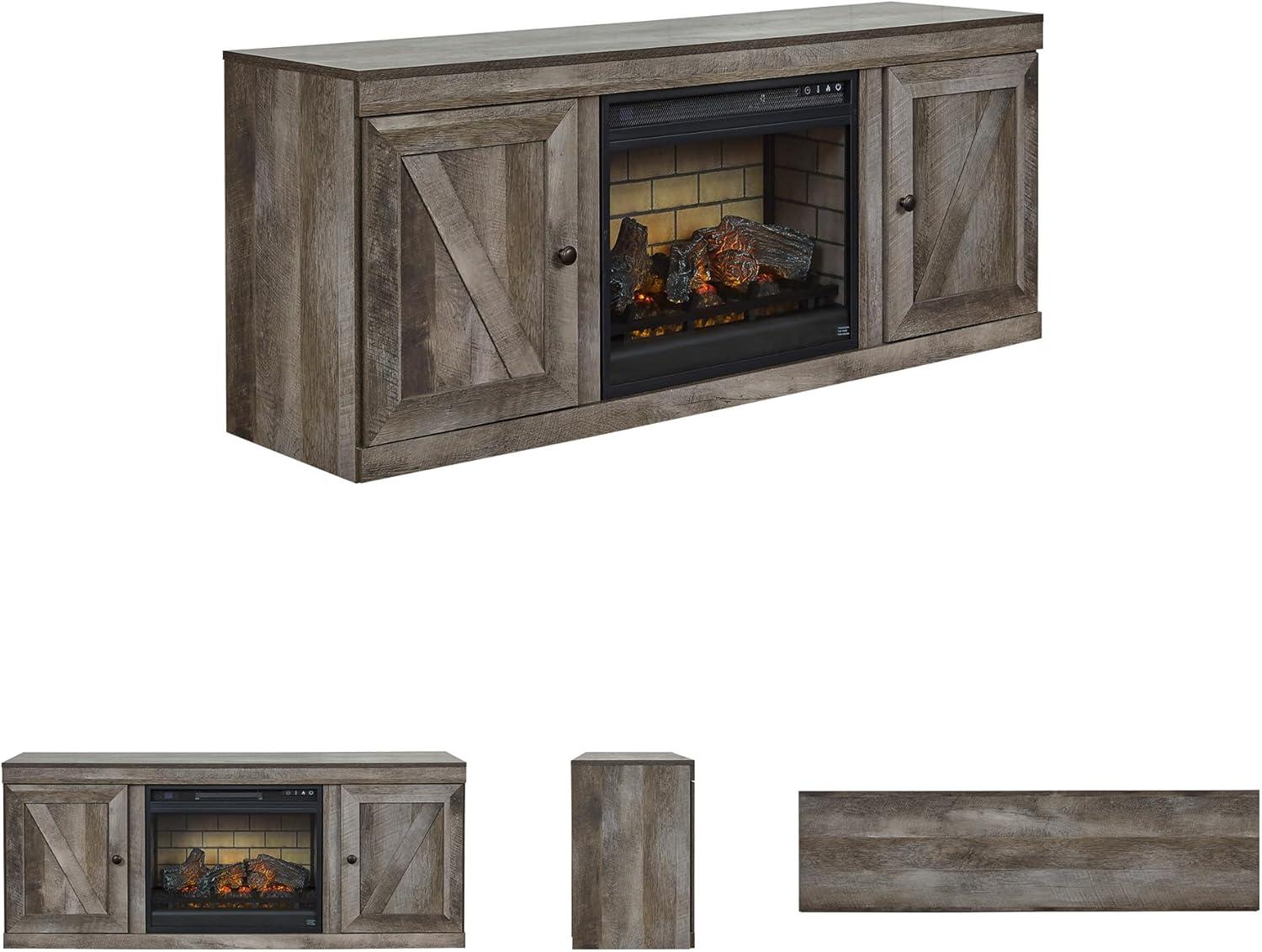 imageSignature Design by Ashley Wynnlow Farmhouse 60quot TV Stand with Electric Fireplace for TVs up to 69quot GrayGrey