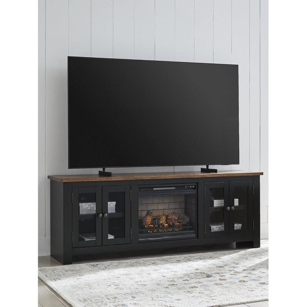 imageSignature Design by Ashley Willowton Farmhouse 4Piece Entertainment Center for TVs up to 69quot with Adjustable Shelves WhitewashBlack