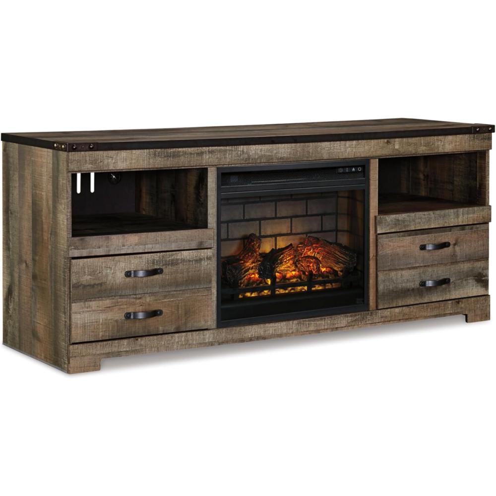 imageSignature Design by Ashley Willowton Farmhouse 4Piece Entertainment Center for TVs up to 69quot with Adjustable Shelves WhitewashBrown