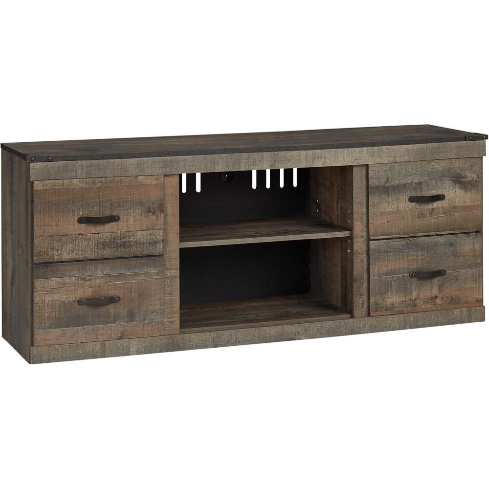 imageSignature Design by Ashley Willowton Farmhouse 4Piece Entertainment Center for TVs up to 69quot with Adjustable Shelves WhitewashNatural Brown