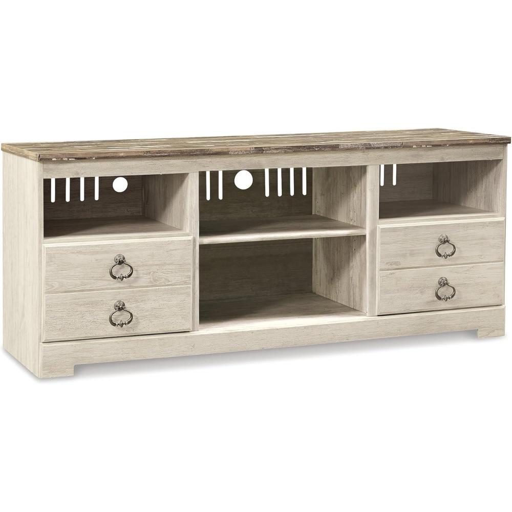 imageSignature Design by Ashley Willowton Farmhouse 4Piece Entertainment Center for TVs up to 69quot with Adjustable Shelves WhitewashWhitewash