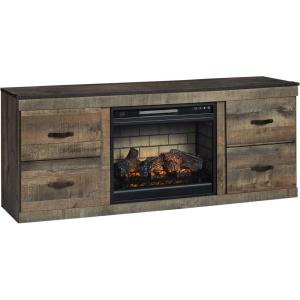 Signature Design by Ashley Trinell Rustic 60″ TV Stand with Electric Fireplace for TVs up to 69″, Light Brown(Brown)