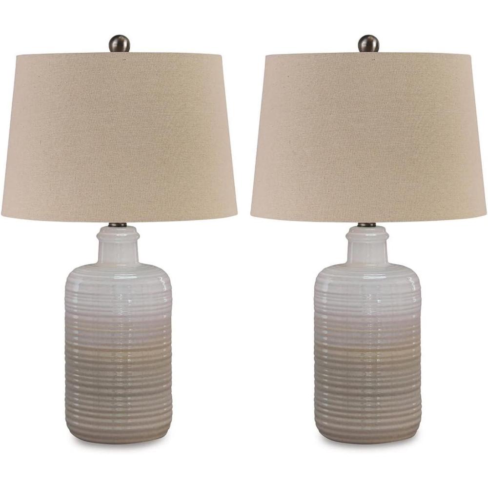 imageSignature Design by Ashley Marnina Ceramic Table Lamp in Taupe Set of 2Marnina