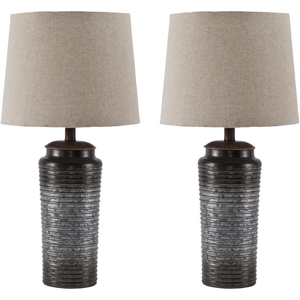 imageSignature Design by Ashley Norbert Casual 2475quot Table Lamp with Galvanized Metal Base ampamp Ombre Effect 2 Count Dark GrayNorbert