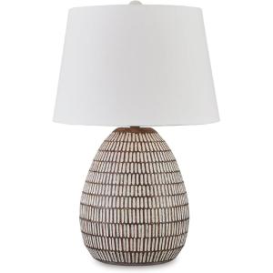 Signature Design by Ashley Darrich Contemporary Metal Table Lamp with 3-Way Switch, Dark Brown & White